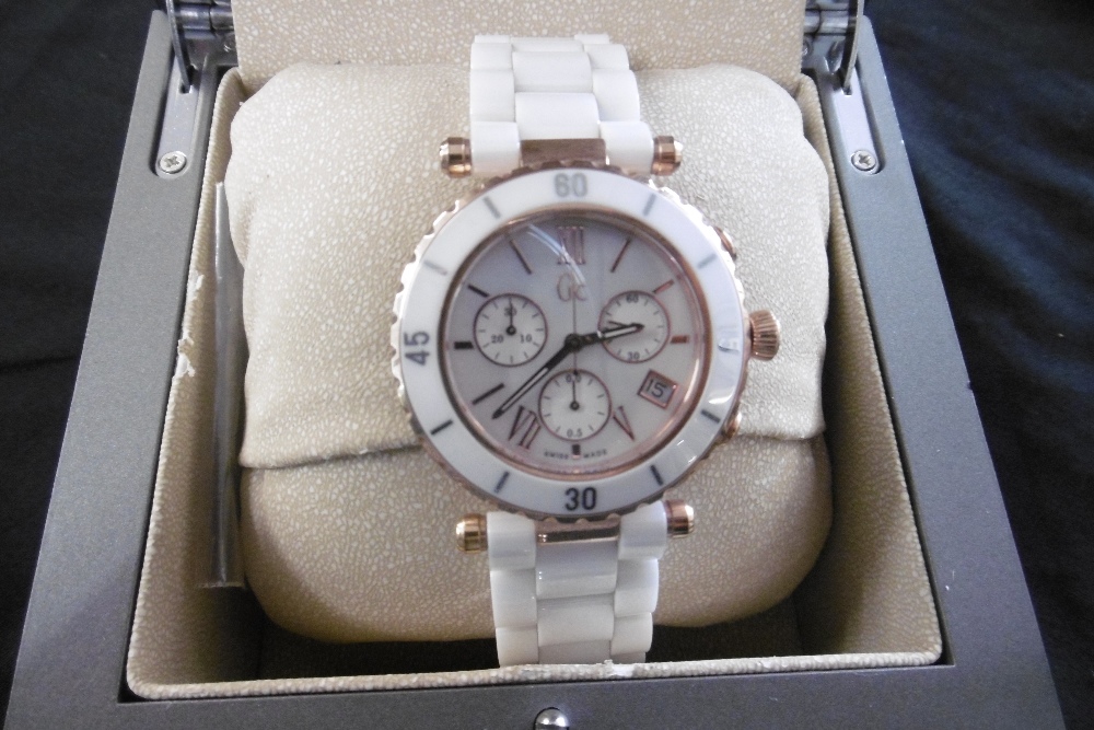 A CONTEMPORARY GC LADIES CHRONO ROSE AND CERAMIC WATCH WITH BOX AND PAPERWORK - Image 2 of 2