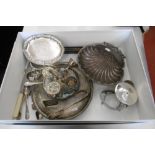 AN ASSORTMENT OF SILVER PLATE INCLUDING A SHELL BOWL
