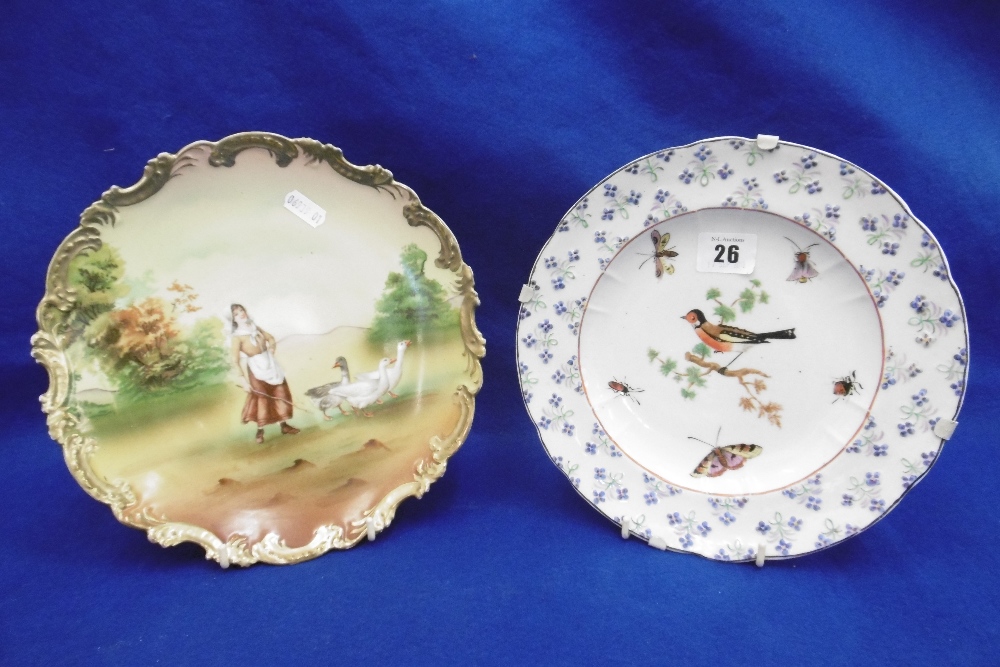 A 19TH CENTURY BERLIN PORCELAIN HAND PAINTED PLATE AND BAVARIAN CABINET PLATE