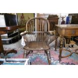 A VICTORIAN WINDSOR STICK BACK CHAIR WITH ELM SEAT A/F