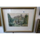 A FRAMED WATERCOLOUR CASTLE IN NORMADY