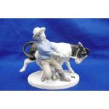 A MARK QUERY PORCELAIN FIGURINE FARMER PULLING A COW