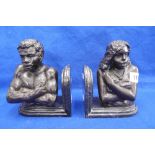 PAIR OF BRONZE AND MARBLE BOOKENDS