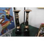 PAIR OF WOOD PRICKET CANDLESTICKS