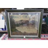 A 19TH CENTURY OIL PAINTING COUNTRY SCENE