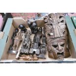 A COLLECTION OF CARVED WOODEN ITEMS