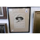A FRAMED ETCHING OF MAN SIGNED IN PENCIL