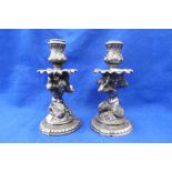 A FINE QUALITY PAIR OF ROCOCO STYLE 19TH CENTURY FRENCH CAST SILVER FIGURAL CANDLESTICKS