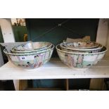 TWO SETS OF THREE ORIENTAL GRADUATED FRUIT BOWLS