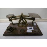 A SET OF VICTORIAN POSTAL SCALES WITH WEIGHTS