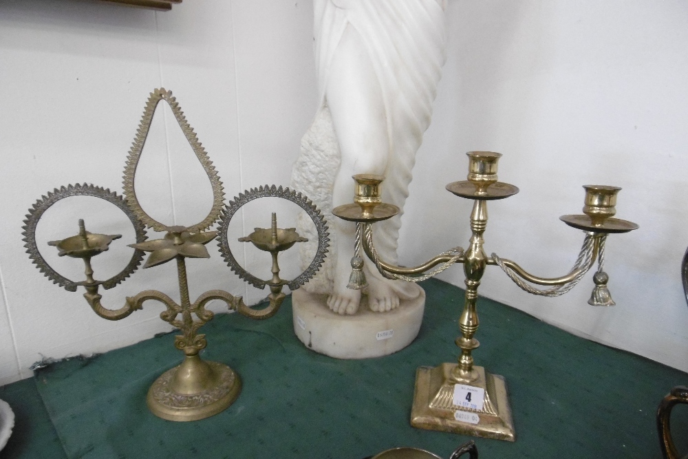 A BRASS CANDLEARBRA AND ONE OTHER - Image 2 of 2