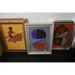 THREE FRAMED ETHNIC PRINTS AND ANOTHER
