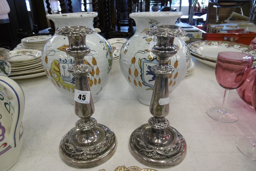 A PAIR OF 19TH CENTURY SILVER PLATED CANDLESTICKS - Image 3 of 3