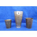 THREE INDIAN BRASS BEAKERS