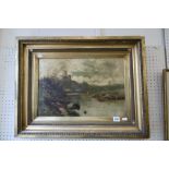 A GILT FRAMED OIL ON CANVAS COUNTRY SCENE