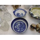 TWO BLUE AND WHITE BOWLS INCLUDING BURSLEM WILLOW