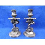 A FINE QUALITY PAIR OF ROCOCO STYLE 19TH CENTURY FRENCH CAST SILVER FIGURAL CANDLESTICKS