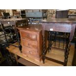 TWO OCCASIONAL TABLES PLUS A TEAK THREE DRAWER BED SIDE TABLE