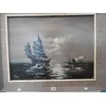 A FRAMED OIL ON CANVAS ORIENTAL SEASCAPE