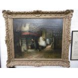 A GILT FRAMED DUTCH OIL ON CANVAS INTERIOR SCENE SIGNED,