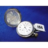 AN EARLY 20TH CENTURY SWISS 935 SILVER CASED FULL HUNTER CHRONOGRAPH POCKET WATCH