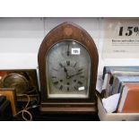 A LATE 19TH CENTURY GUSTAV BECKER MAHOGANY INLAID LANCET CASED WESTMINSTER CHIME MANTLE CLOCK