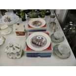 A QUANTITY OF ASSORTED CHINA AND SILVER PLATE INCLUDING TWO HEREND DUOS AND EIGHT CHRISTMAS PLATES