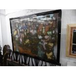 LARGE FRAMED BATIK AFRICAN MARKET SCENE