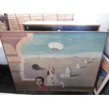 A LARGE SURREALIST OIL PAINTING SIGNED "BOY"