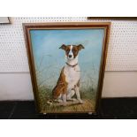 GILT FRAME OIL ON CANVAS OF A DOG