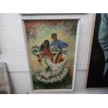 A VINTAGE OIL PAINTING FLAMINGO DANCERS