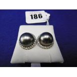 A PAIR OF EARRINGS BLACK PEAL AND DIAMOND SET EARRINGS