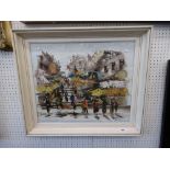 A VINTAGE MEDITERRANEAN MARKET SCENE OIL PAINTING