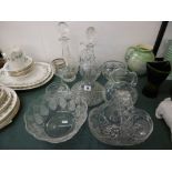 A COLLECTION OF GLASSWARE INCLUDING CUT GLASS DECANTER