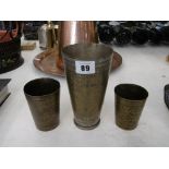 THREE INDIAN BRASS BEAKERS