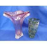 A GREEN AND WHITE MURANO VASE AND ANOTHER