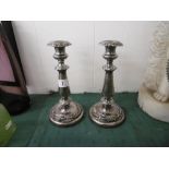 A PAIR OF 19TH CENTURY SILVER PLATED CANDLESTICKS