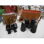 A VINTAGE PAIR OF DERAISME 8X BINOCULARS IN LEATHER CASE AND ANOTHER PAIR