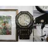 A VICTORIAN MOTHER OF PEARL INLAID WALL CLOCK WITH FUSEE MOVEMENT