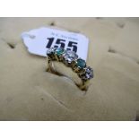HM 18ct GOLD, DIAMOND AND EMERALD, FIVE STONE RING,