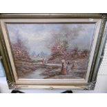 A GILT FRAMED OIL PAINTING PARK SCENE