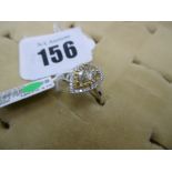 18ct WHITE GOLD CHAMPAGNE DIAMOND, PEAR SHAPE DIAMOND RING, DIAMOND SET HALO, CENTRE STONE 1.