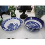 TWO BLUE AND WHITE BOWLS INCLUDING BURSLEM WILLOW