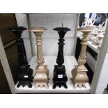 TWO PAIR OF WOOD PRICKET CANDLESTICKS