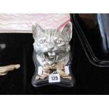 BRONZE CAT HEAD INKWELL