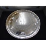 A CIRCULAR SILVER PLATED TRAY BY MAPPIN BROTHERS