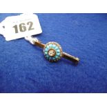 TURQUOISE AND DIAMOND SET BROOCH IN 9ct GOLD