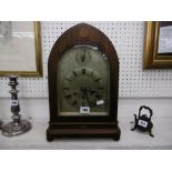 A LATE 19TH CENTURY GUSTAV BECKER MAHOGANY INLAID LANCET CASED WESTMINSTER CHIME MANTLE CLOCK