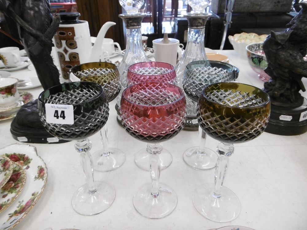 SIX OVERLAY HOCK GLASSES