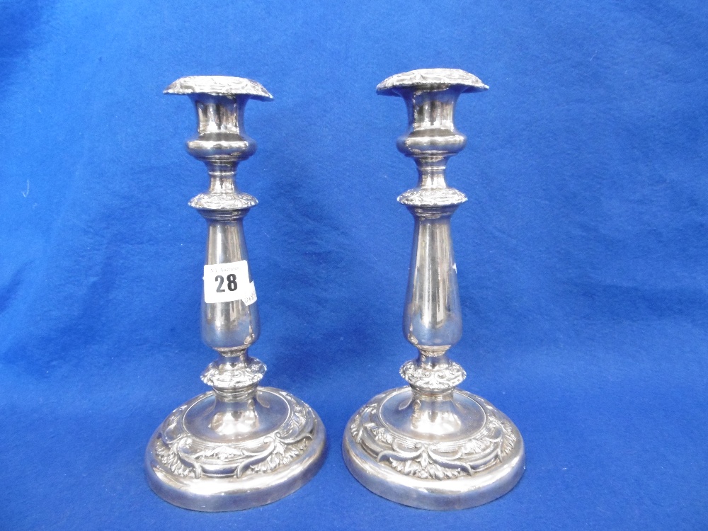 A PAIR OF 19TH CENTURY SILVER PLATED CANDLESTICKS - Image 2 of 2